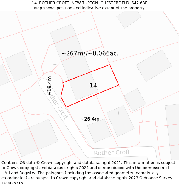 14, ROTHER CROFT, NEW TUPTON, CHESTERFIELD, S42 6BE: Plot and title map