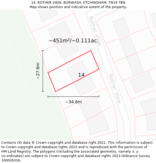 14, ROTHER VIEW, BURWASH, ETCHINGHAM, TN19 7BN: Plot and title map