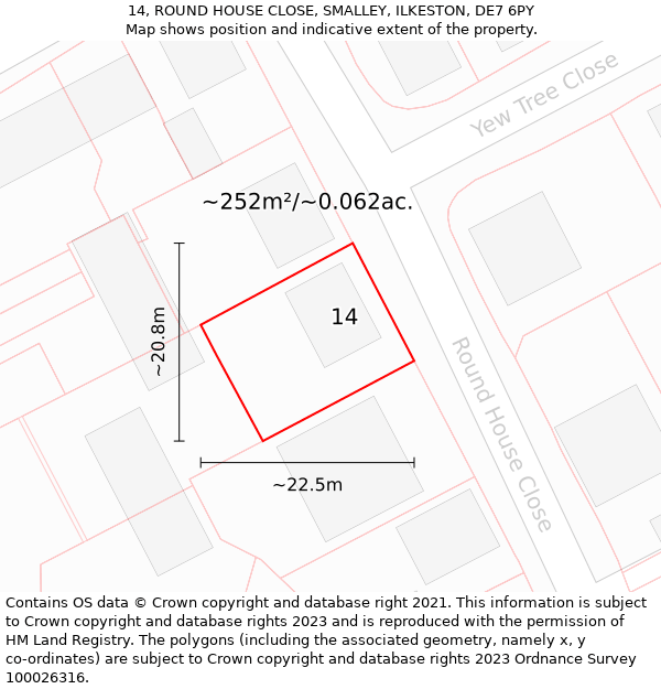 14, ROUND HOUSE CLOSE, SMALLEY, ILKESTON, DE7 6PY: Plot and title map