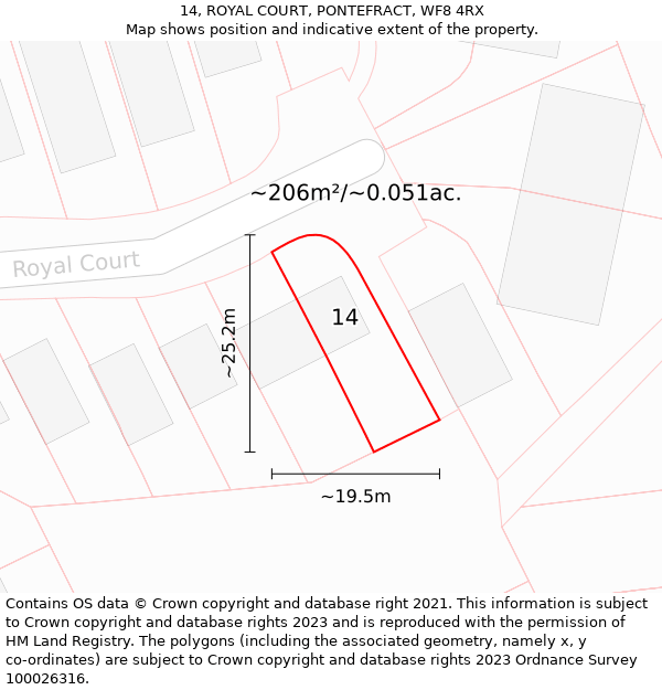 14, ROYAL COURT, PONTEFRACT, WF8 4RX: Plot and title map