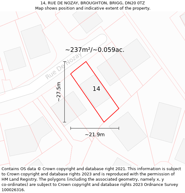 14, RUE DE NOZAY, BROUGHTON, BRIGG, DN20 0TZ: Plot and title map