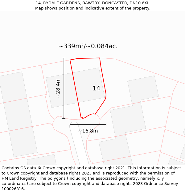 14, RYDALE GARDENS, BAWTRY, DONCASTER, DN10 6XL: Plot and title map