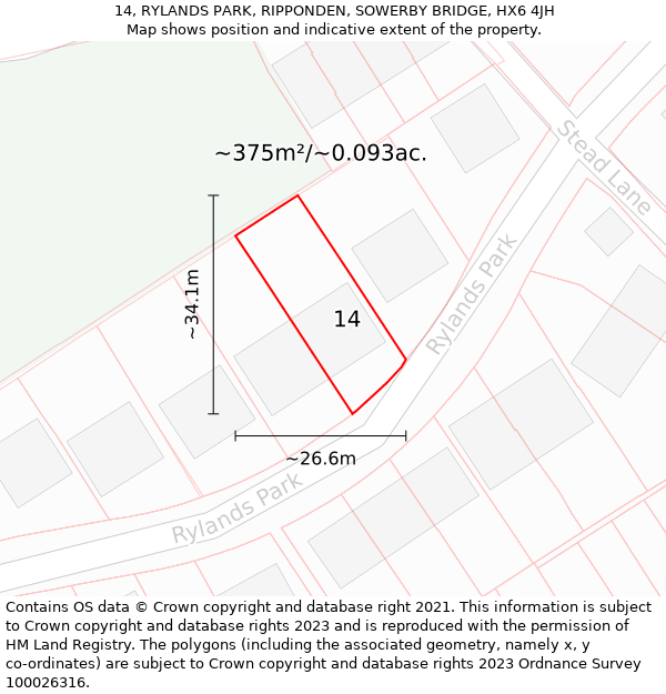 14, RYLANDS PARK, RIPPONDEN, SOWERBY BRIDGE, HX6 4JH: Plot and title map