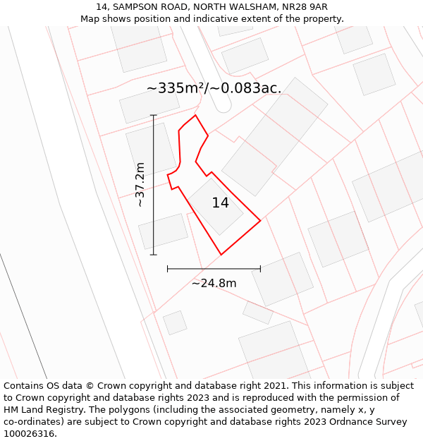 14, SAMPSON ROAD, NORTH WALSHAM, NR28 9AR: Plot and title map