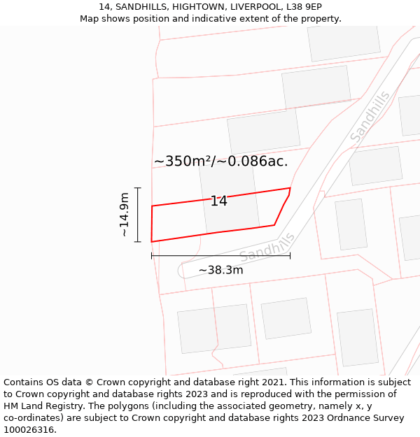 14, SANDHILLS, HIGHTOWN, LIVERPOOL, L38 9EP: Plot and title map