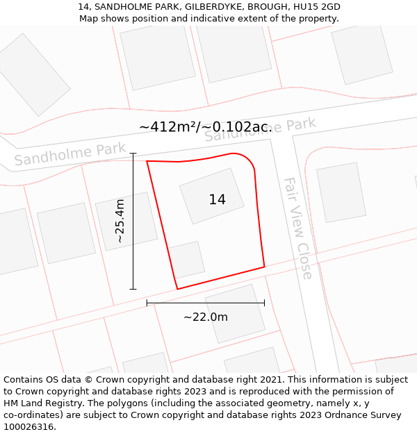 14, SANDHOLME PARK, GILBERDYKE, BROUGH, HU15 2GD: Plot and title map