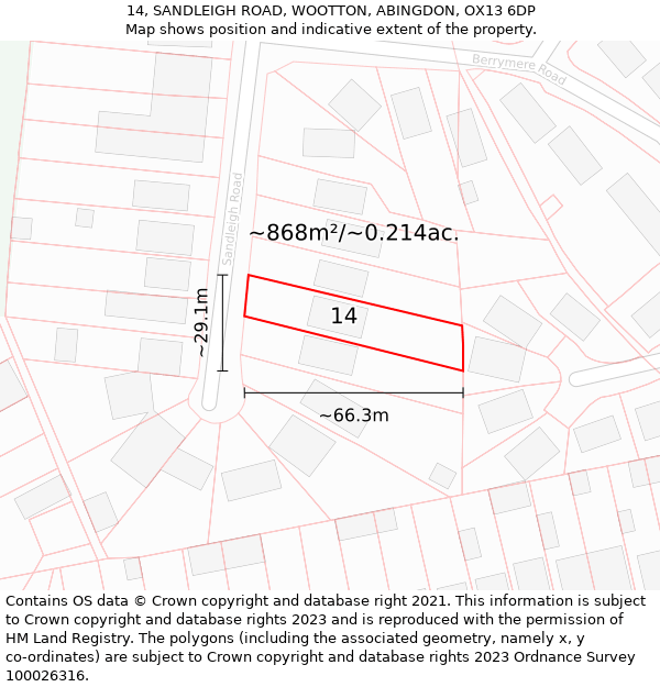 14, SANDLEIGH ROAD, WOOTTON, ABINGDON, OX13 6DP: Plot and title map