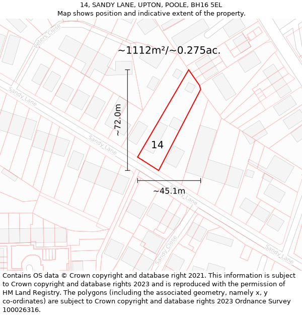 14, SANDY LANE, UPTON, POOLE, BH16 5EL: Plot and title map