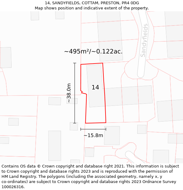 14, SANDYFIELDS, COTTAM, PRESTON, PR4 0DG: Plot and title map