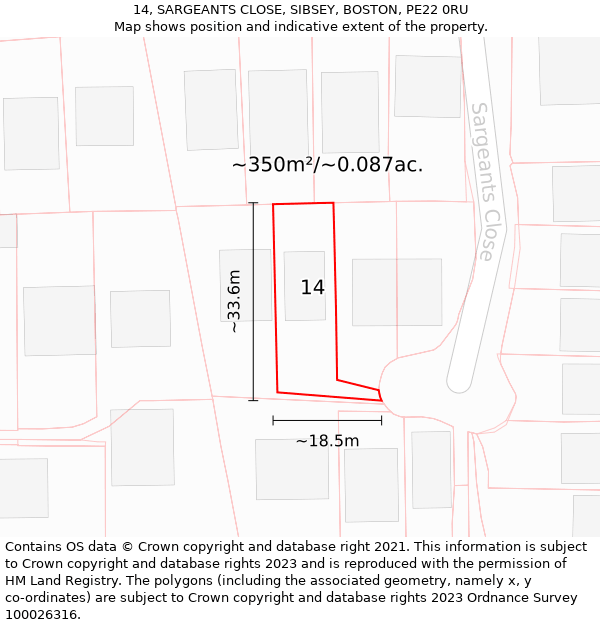 14, SARGEANTS CLOSE, SIBSEY, BOSTON, PE22 0RU: Plot and title map