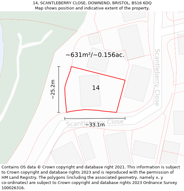 14, SCANTLEBERRY CLOSE, DOWNEND, BRISTOL, BS16 6DQ: Plot and title map