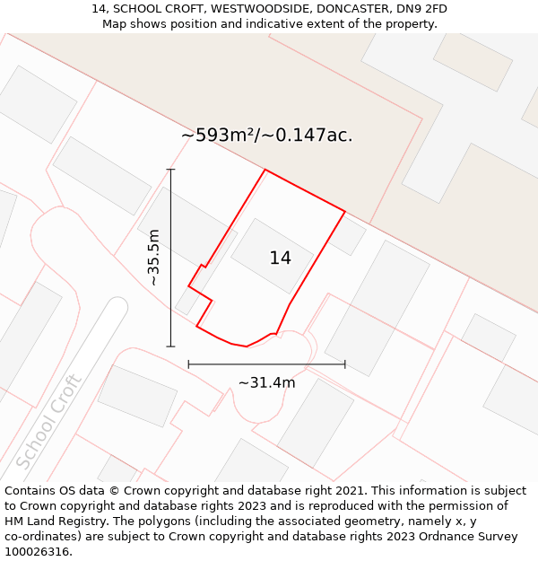 14, SCHOOL CROFT, WESTWOODSIDE, DONCASTER, DN9 2FD: Plot and title map