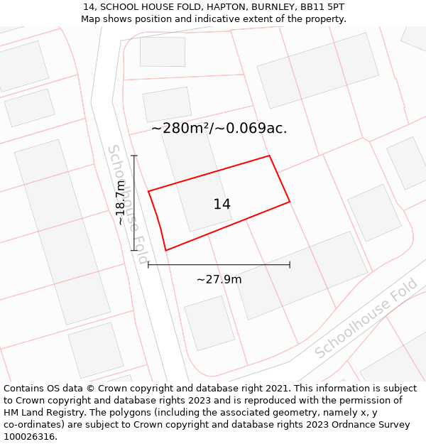 14, SCHOOL HOUSE FOLD, HAPTON, BURNLEY, BB11 5PT: Plot and title map