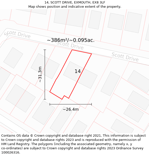 14, SCOTT DRIVE, EXMOUTH, EX8 3LF: Plot and title map