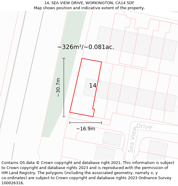 14, SEA VIEW DRIVE, WORKINGTON, CA14 5DF: Plot and title map