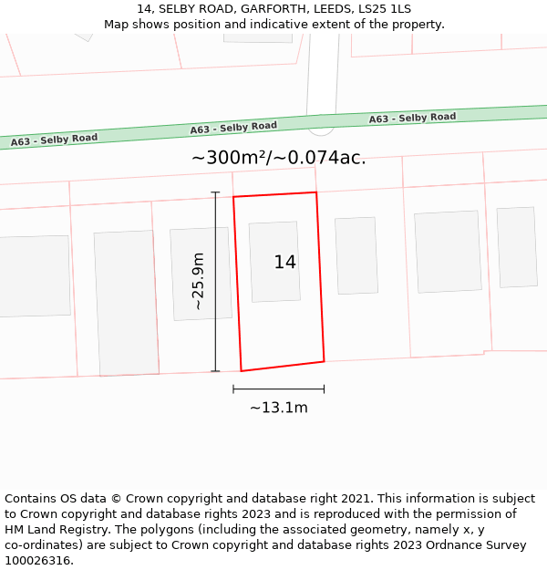 14, SELBY ROAD, GARFORTH, LEEDS, LS25 1LS: Plot and title map