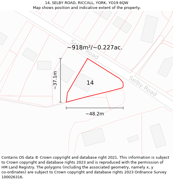 14, SELBY ROAD, RICCALL, YORK, YO19 6QW: Plot and title map