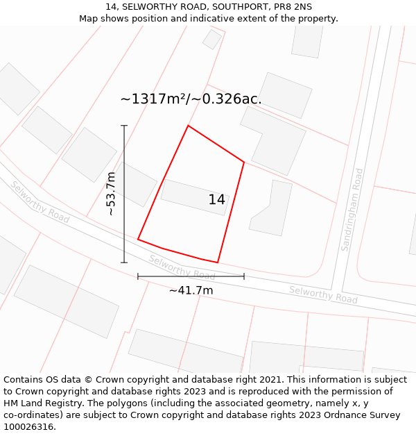 14, SELWORTHY ROAD, SOUTHPORT, PR8 2NS: Plot and title map