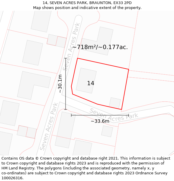 14, SEVEN ACRES PARK, BRAUNTON, EX33 2PD: Plot and title map