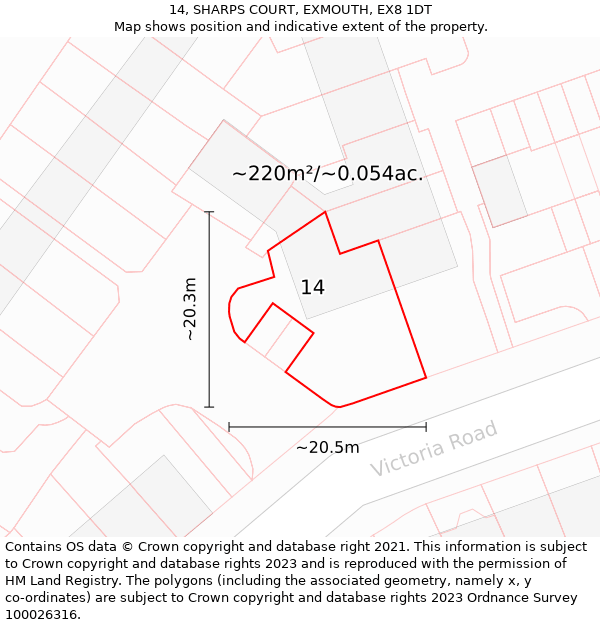 14, SHARPS COURT, EXMOUTH, EX8 1DT: Plot and title map