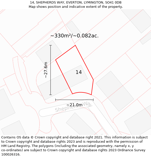 14, SHEPHERDS WAY, EVERTON, LYMINGTON, SO41 0DB: Plot and title map