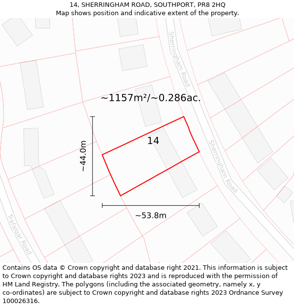 14, SHERRINGHAM ROAD, SOUTHPORT, PR8 2HQ: Plot and title map