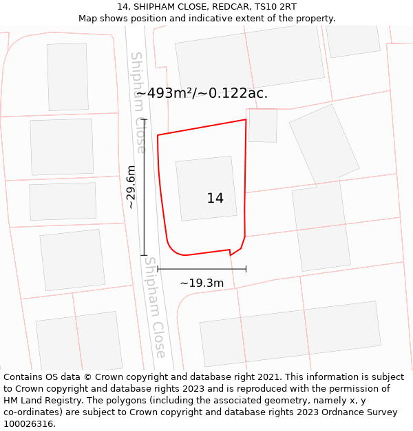 14, SHIPHAM CLOSE, REDCAR, TS10 2RT: Plot and title map