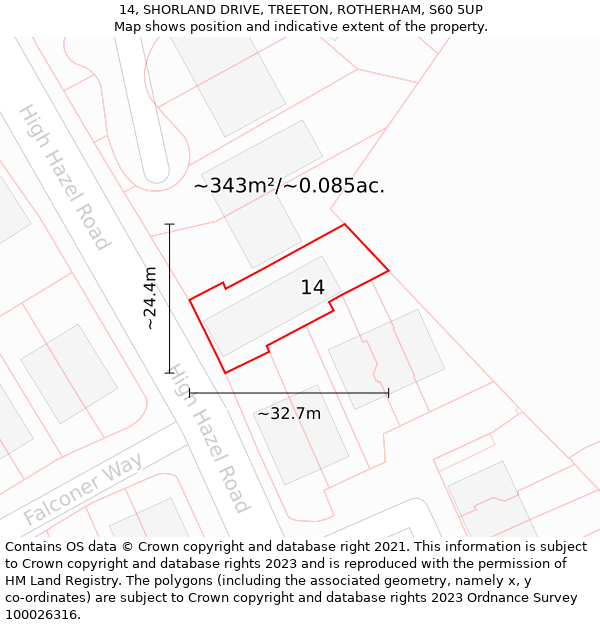 14, SHORLAND DRIVE, TREETON, ROTHERHAM, S60 5UP: Plot and title map