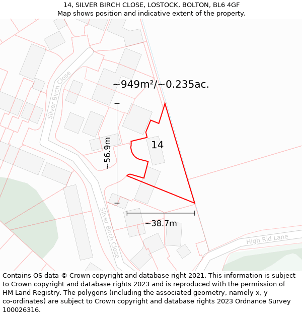 14, SILVER BIRCH CLOSE, LOSTOCK, BOLTON, BL6 4GF: Plot and title map