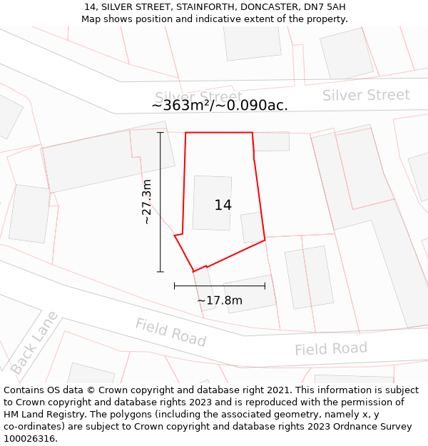 14, SILVER STREET, STAINFORTH, DONCASTER, DN7 5AH: Plot and title map