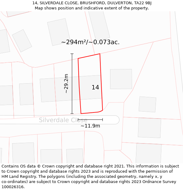 14, SILVERDALE CLOSE, BRUSHFORD, DULVERTON, TA22 9BJ: Plot and title map
