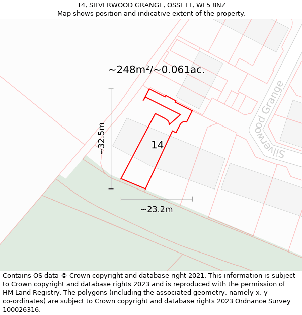 14, SILVERWOOD GRANGE, OSSETT, WF5 8NZ: Plot and title map