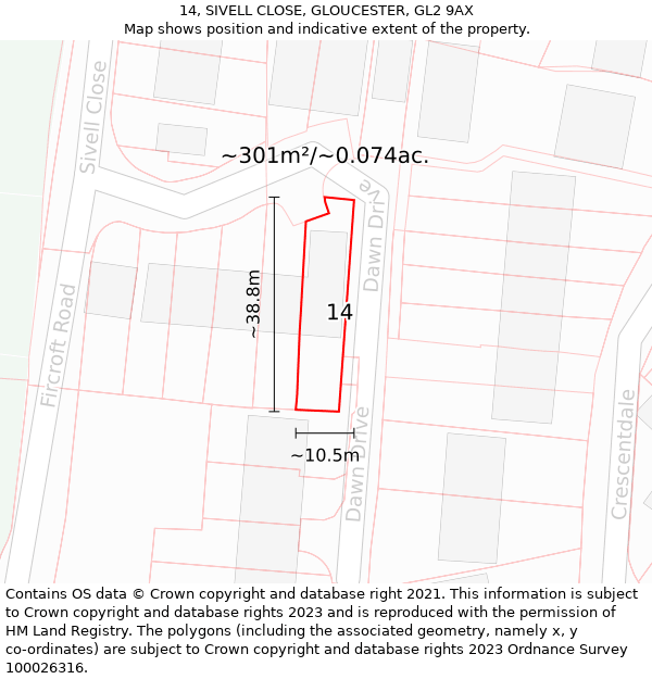 14, SIVELL CLOSE, GLOUCESTER, GL2 9AX: Plot and title map