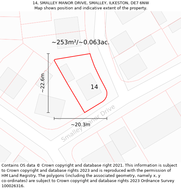 14, SMALLEY MANOR DRIVE, SMALLEY, ILKESTON, DE7 6NW: Plot and title map