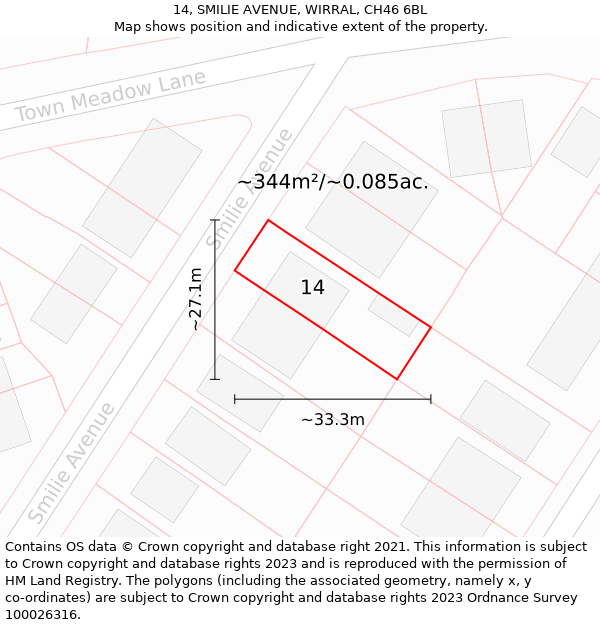 14, SMILIE AVENUE, WIRRAL, CH46 6BL: Plot and title map