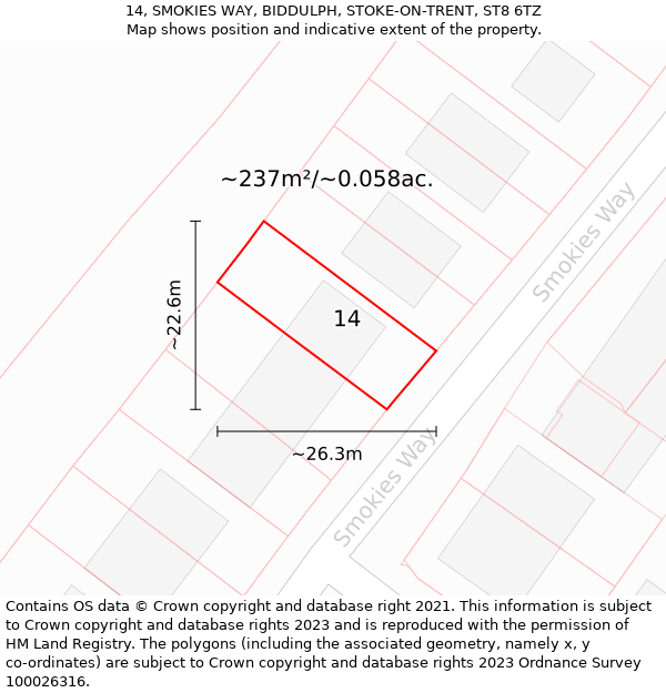 14, SMOKIES WAY, BIDDULPH, STOKE-ON-TRENT, ST8 6TZ: Plot and title map