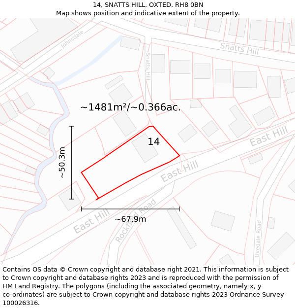 14, SNATTS HILL, OXTED, RH8 0BN: Plot and title map