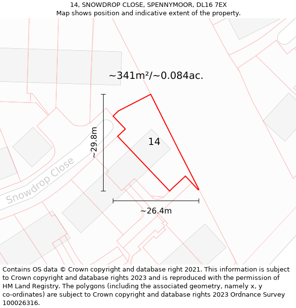 14, SNOWDROP CLOSE, SPENNYMOOR, DL16 7EX: Plot and title map