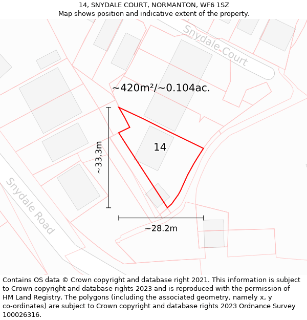 14, SNYDALE COURT, NORMANTON, WF6 1SZ: Plot and title map