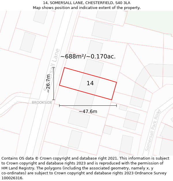 14, SOMERSALL LANE, CHESTERFIELD, S40 3LA: Plot and title map