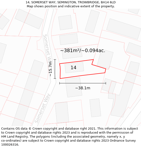 14, SOMERSET WAY, SEMINGTON, TROWBRIDGE, BA14 6LD: Plot and title map