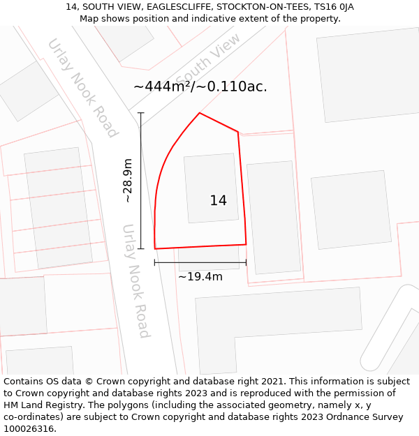 14, SOUTH VIEW, EAGLESCLIFFE, STOCKTON-ON-TEES, TS16 0JA: Plot and title map