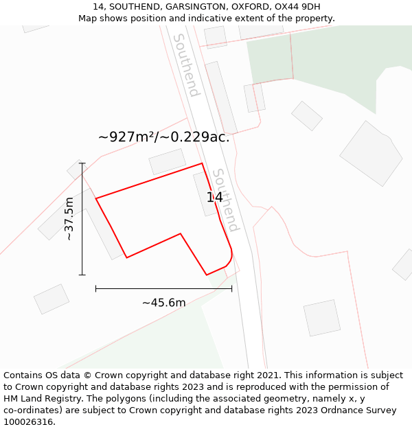 14, SOUTHEND, GARSINGTON, OXFORD, OX44 9DH: Plot and title map