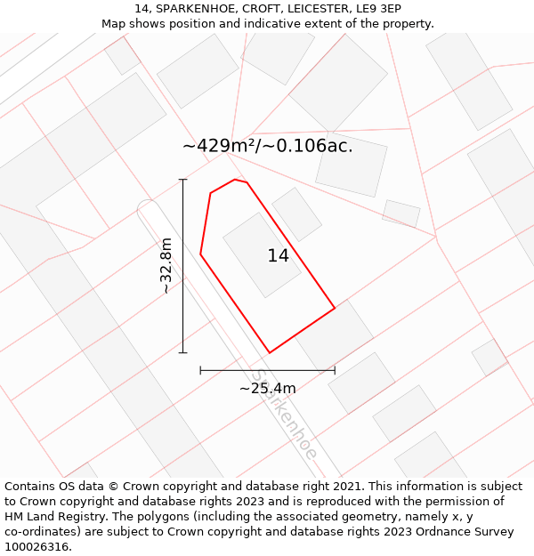 14, SPARKENHOE, CROFT, LEICESTER, LE9 3EP: Plot and title map