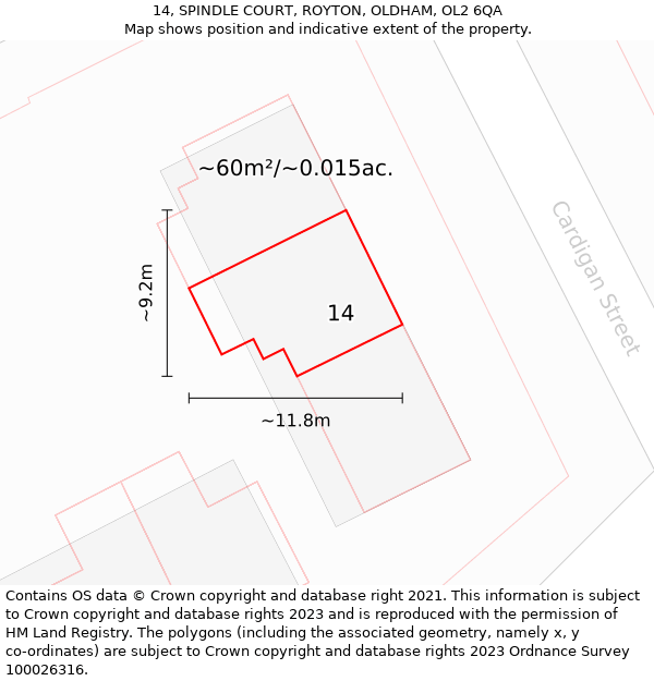 14, SPINDLE COURT, ROYTON, OLDHAM, OL2 6QA: Plot and title map