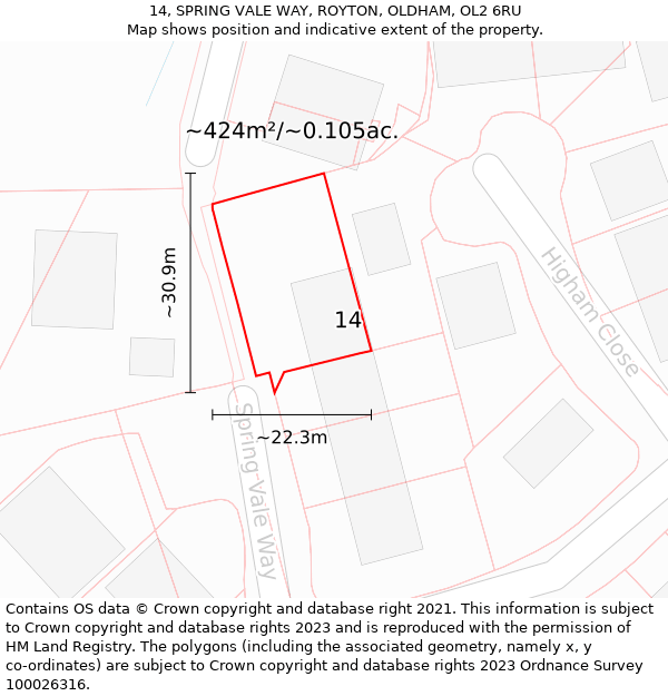 14, SPRING VALE WAY, ROYTON, OLDHAM, OL2 6RU: Plot and title map