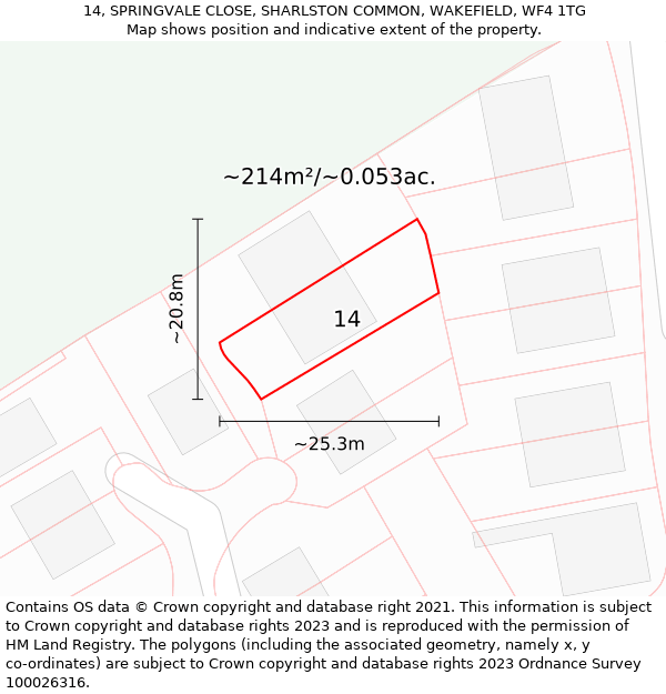 14, SPRINGVALE CLOSE, SHARLSTON COMMON, WAKEFIELD, WF4 1TG: Plot and title map