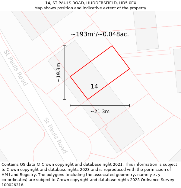 14, ST PAULS ROAD, HUDDERSFIELD, HD5 0EX: Plot and title map