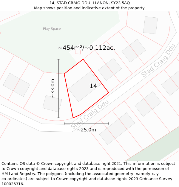 14, STAD CRAIG DDU, LLANON, SY23 5AQ: Plot and title map