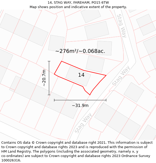 14, STAG WAY, FAREHAM, PO15 6TW: Plot and title map